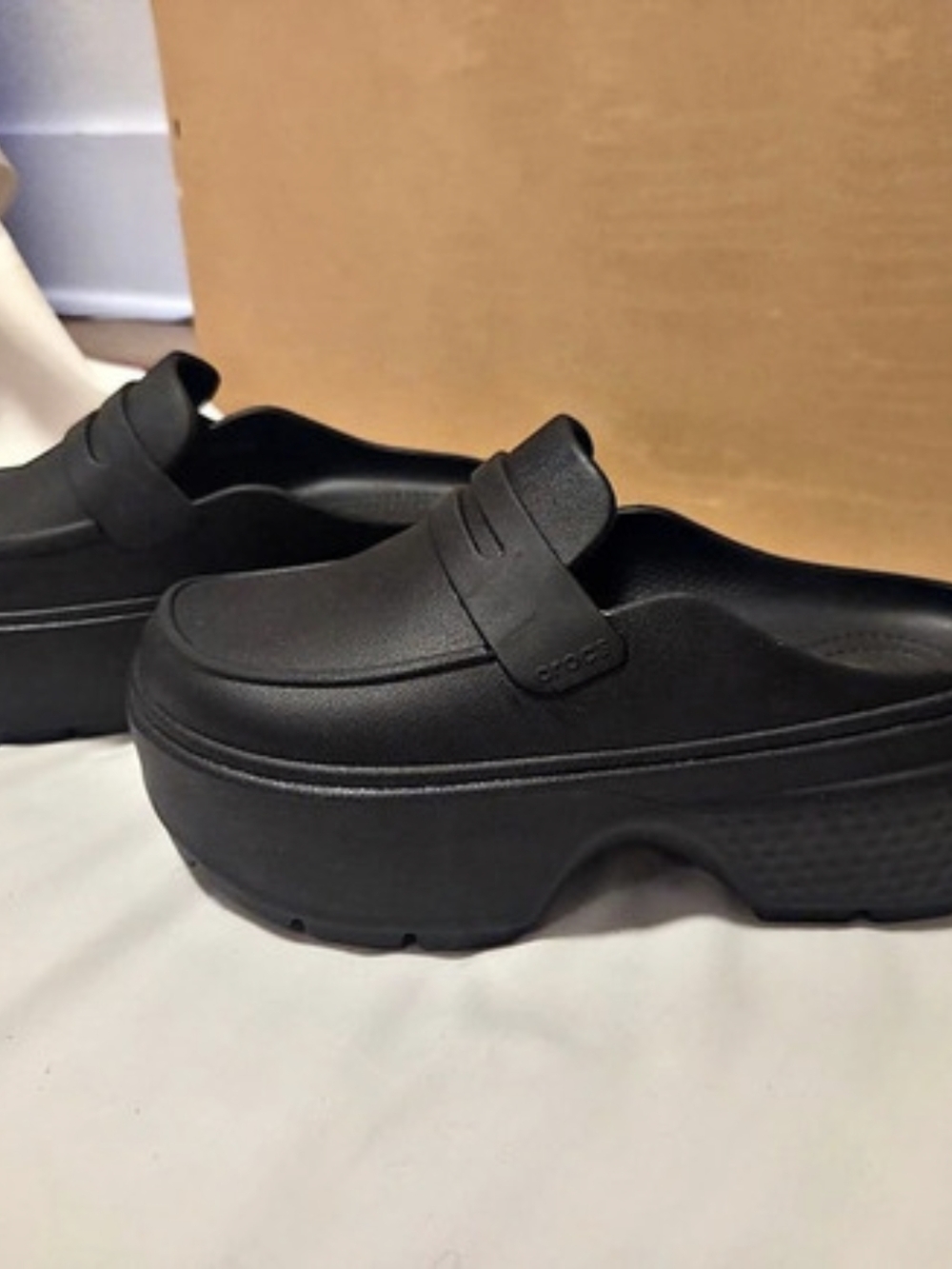 Iconic Crocs Stomp Loafer Black Platform Clogs Women's US 8